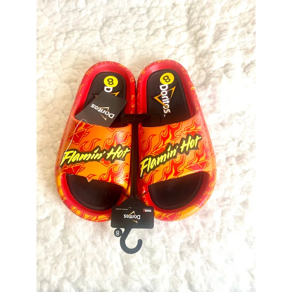 NWT Doritos Flamin' Hot Men`s Ground Up Comfort Slide Sandal Shoes Orange Size 8